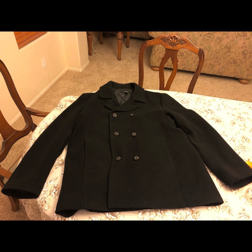 Pronto Uomo Black Wool Pea Coat - Picture 2 of 7